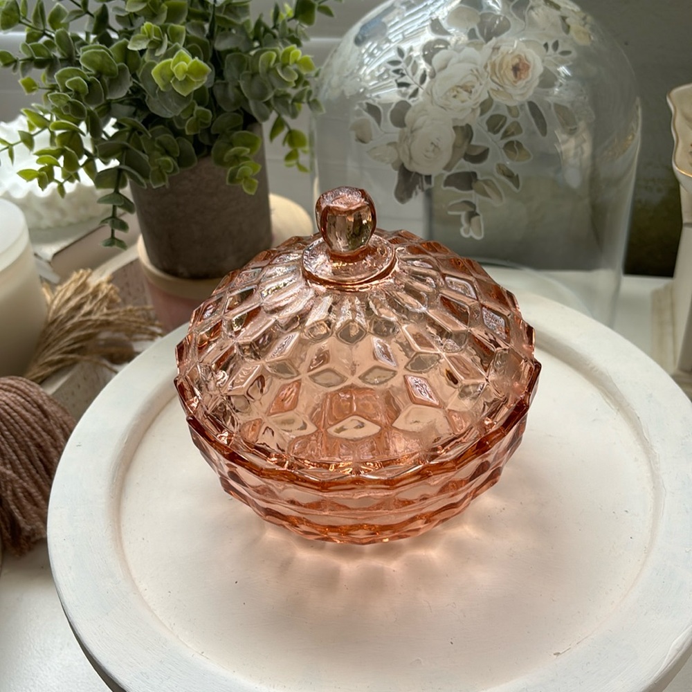 Vintage pink cubist covered dish